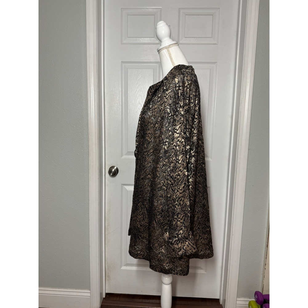 Ali Miles Metallic Gold Black Lace Cardigan Jacket 2X Gold Excellent Art To Wear - Picture 4 of 8